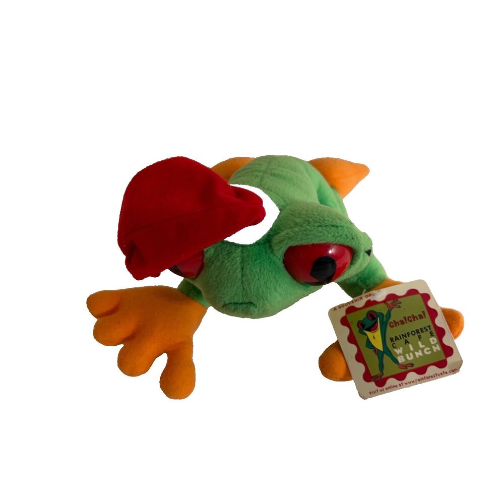 Vintage Rainforest Cafe Frog Plush Stuffed Animal Christmas Santa Hat NWT